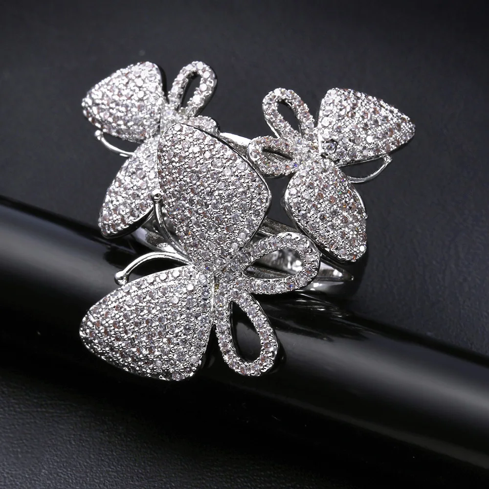Luxury Butterfly Ring Pave Tiny Cubic Zircon Copper With Thick Platinum Plating Fashion Jewelry For Women
