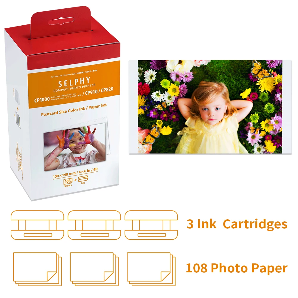 Compatible Papier Photo Canon Selphy CP1300 CP1200 CP1000 CP910 CP810,  KP-108in 3115B001(AA) Papier pour Imprimante Canon Selphy,3 Cartouches  Encre,108 Feuilles Papier Photo (100 x 148mm) : : Fournitures de  bureau