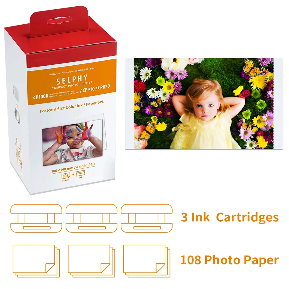  2-Pack Compatible Ink Cartridges Replacement for Canon Selphy  KP-108IN KP-36IN Color Ink Cassette 4 x 6, for Selphy CP1500 CP1300 CP1200  CP1000 CP Photo Printers, 100 x 148mm (Without Paper) 