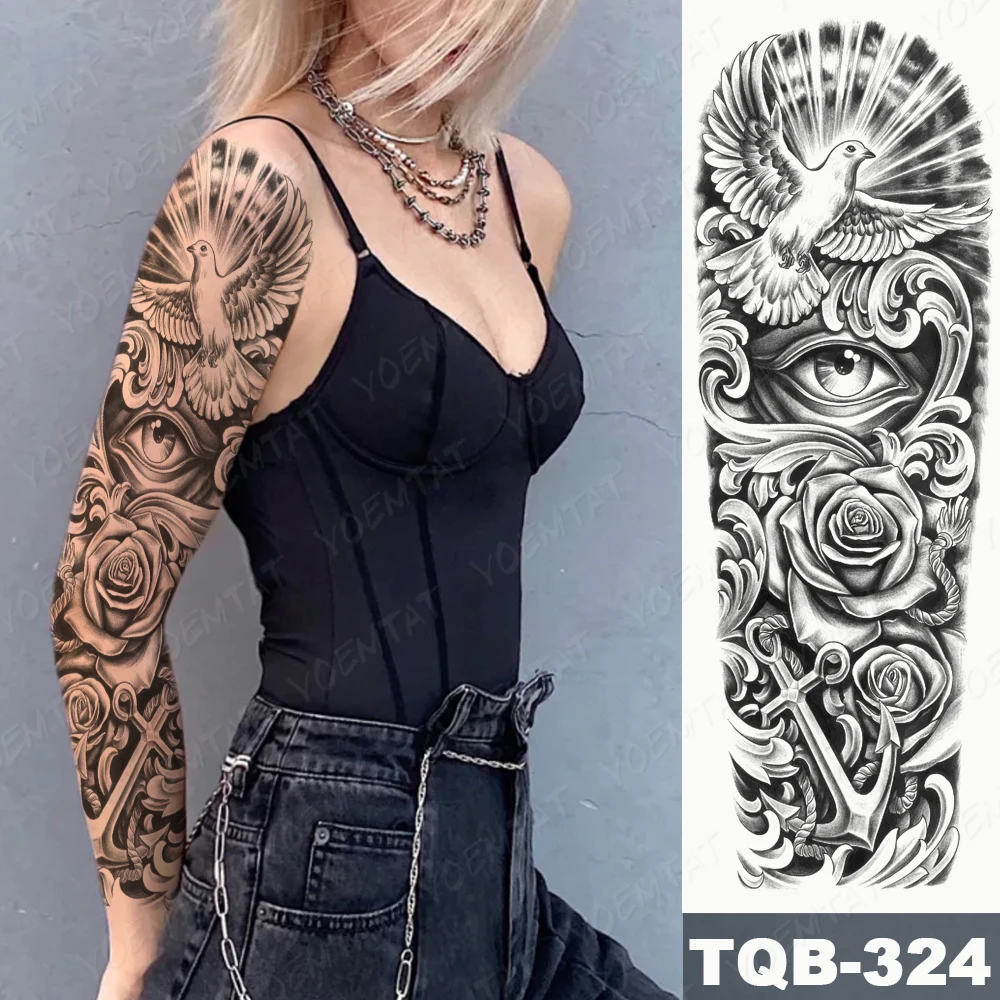Tatuaggio manica braccio grande Leone Corona Re Rosa Adesivo tatoo  temporaneo impermeabile Lupo selvatico Tigre Uomini Teschio completo Totem  Tatto falso - AliExpress, image size:1000x1000