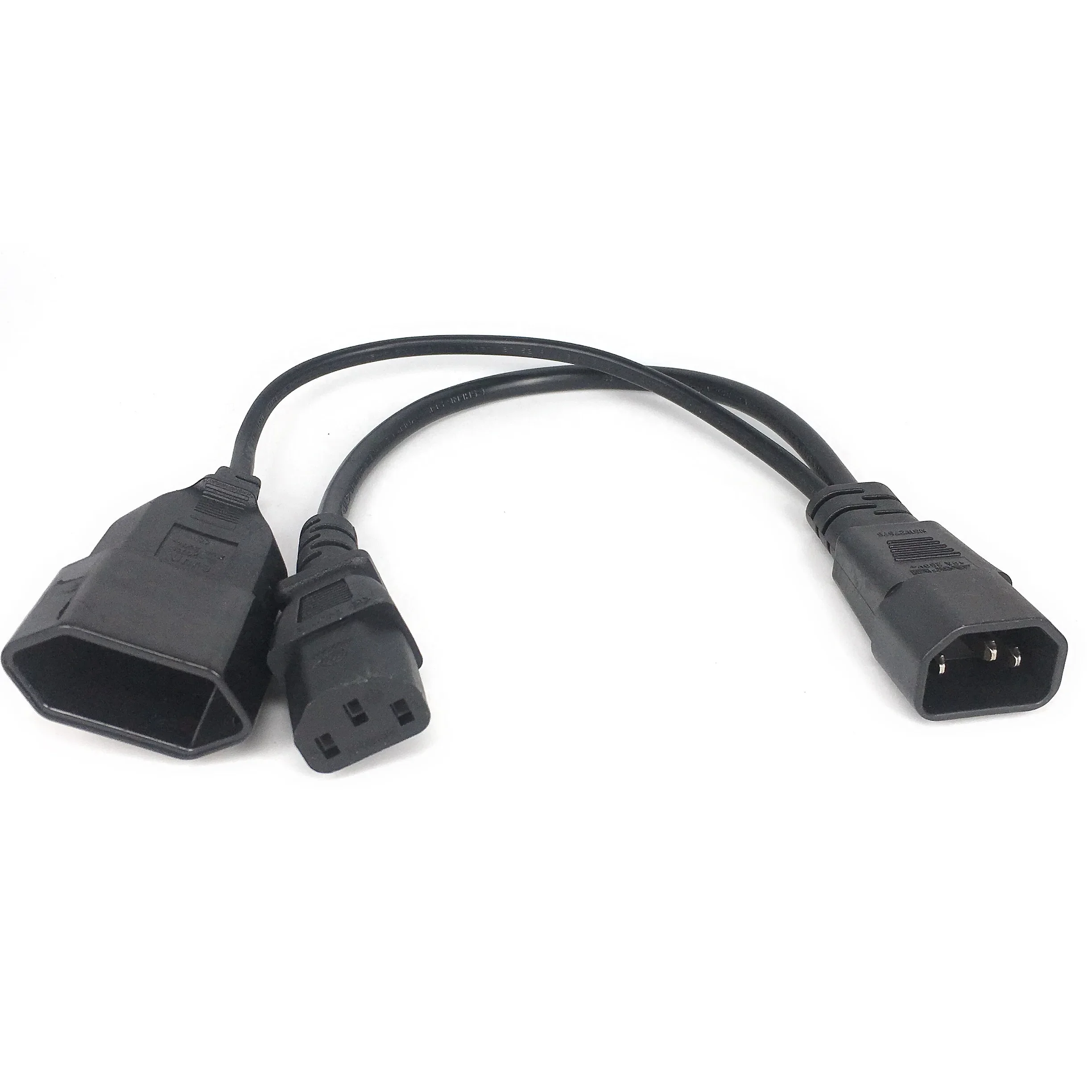 Power Cable Power Cord IEC320 3 pin C14 TO Male C13+2 hole EU 4.0mm Female socket AC power cord 0.3m Y Type Splitter Power Cord IEC320 3 pin C14 TO Ma