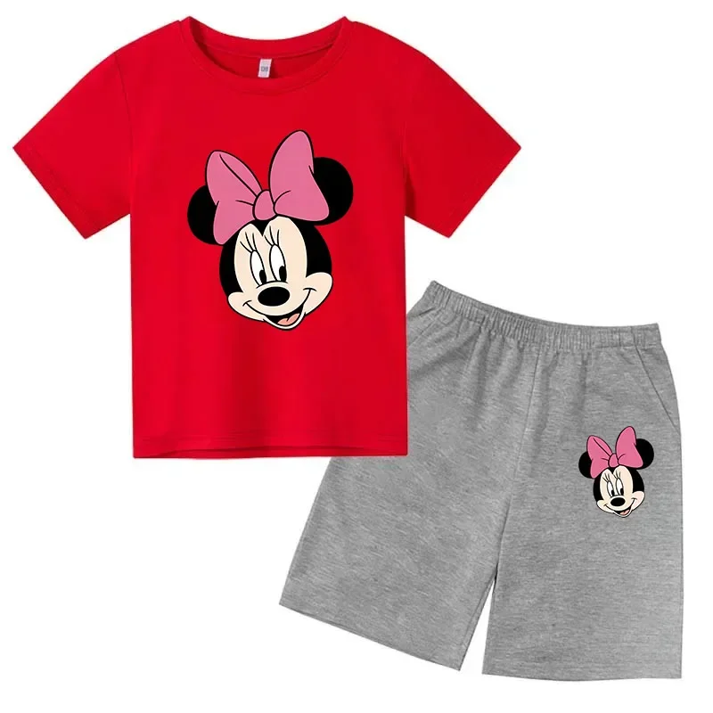 thumbnail image 1 of Conjunto de camisetas y pantalones cortos de verano con estampado de Mickey para niños y adolescentes de 2 a 14 años, camisetas informales de manga corta y cuello redondo, 2 piezas, 1 of 5