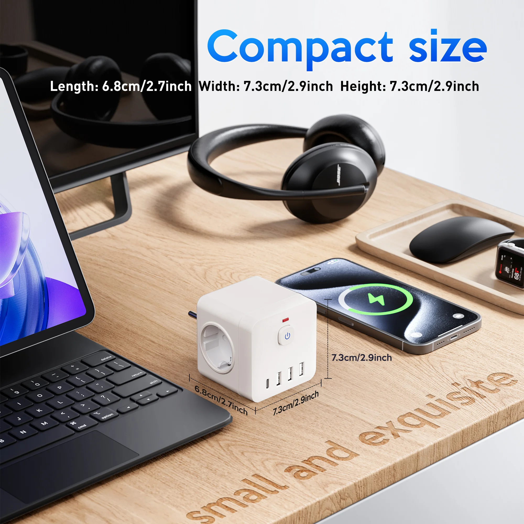 USB 포트 3개, Type-C 포트 1개, AC 소켓 3개, 서지 방지 다기능 여행용 충전기를 갖춘 7-in-1 유럽 전원 확장기