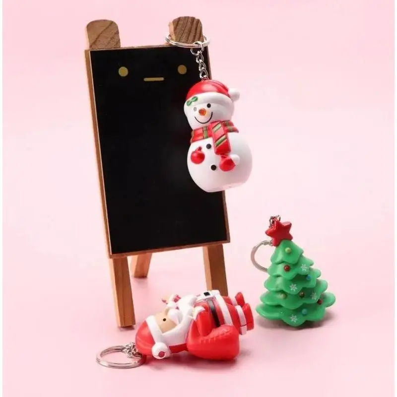 Santa Claus Christmas Snowman Christmas Tree LED Sounding Luminous Keychain Pendant Christmas Creative Gifts Holiday Souvenir