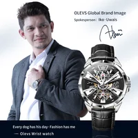 OLEVS-Montre mécanique automatique étanche pour homme, montre-bracelet Seton, modules Shoous, bracelet en cuir, décontracté, marque originale, 7051 5