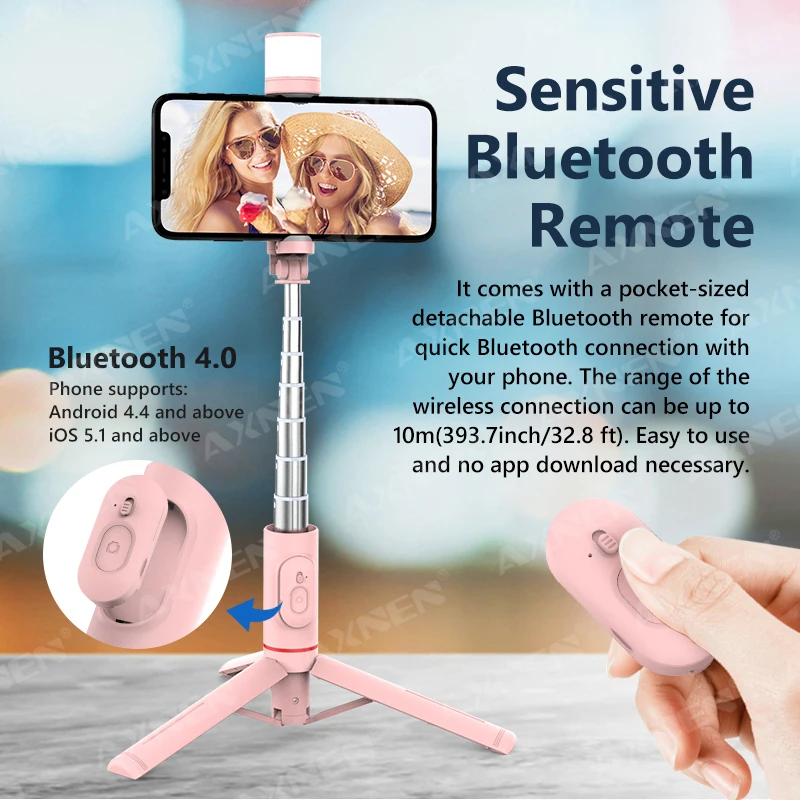 Q12S Foldable Wireless Selfie Stick Bluetooth Monopod With Remote.