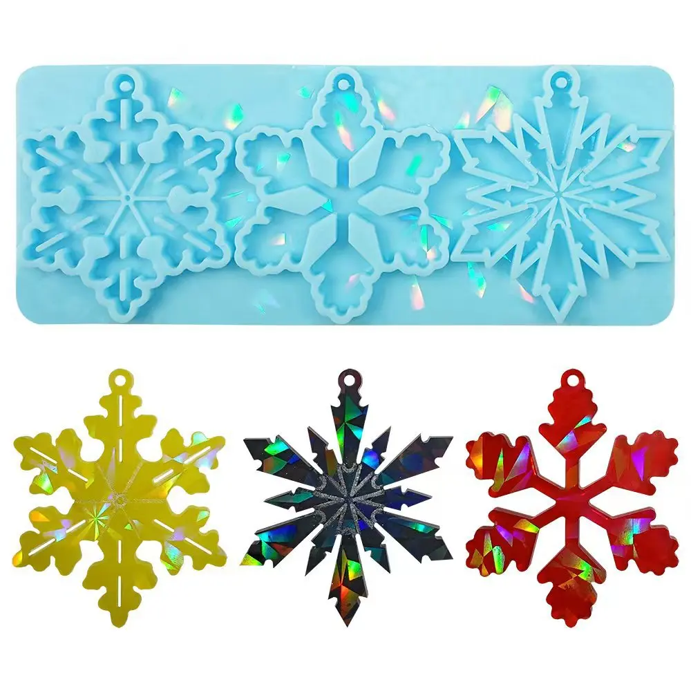 Snowflake Mold Holographic Pendant Silicone Mold Keychain Epoxy Resin Mold  DIY Craft Jewelry Making Christmas Tree Decoration