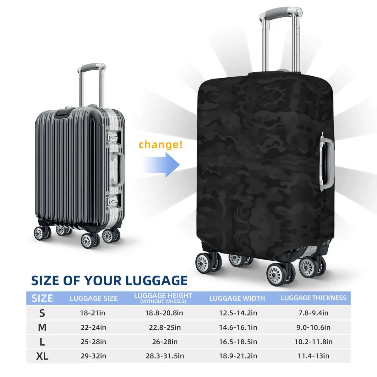 Custom Camo Style Black Military Camouflage Travel Luggage Cover Washable Suitcase Cover Protector Fit 18-32 Inch 6
