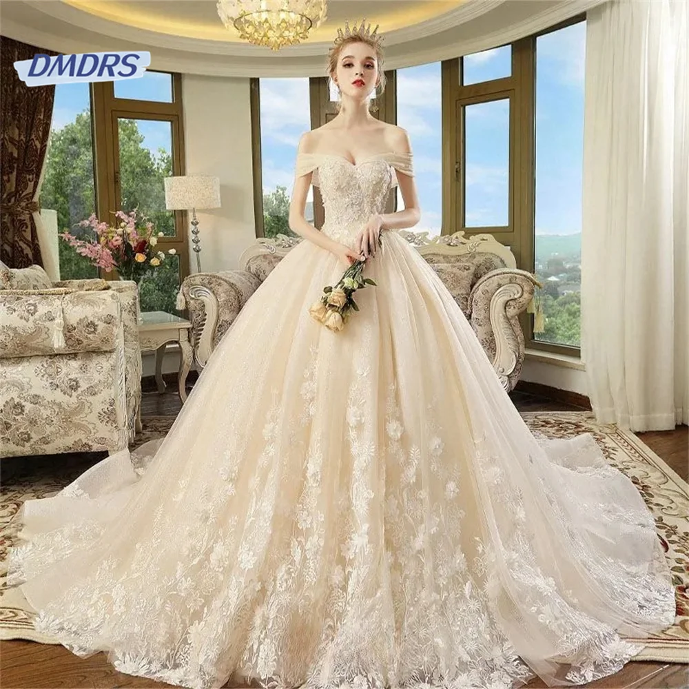 

Elegant Sweetheart Neck Off The Shoulder Wedding Dress Graceful Appliques Floor-length Bridal Gown Romantic Vestidos De Novia