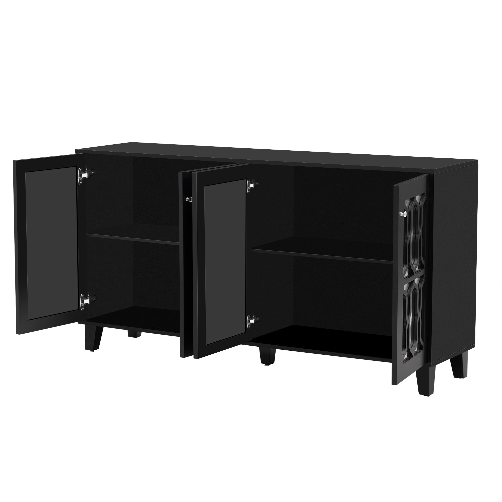 Schwarzes Sideboard mit Spiegeleffekt und coolen Kristallgriffen, vier Türen, mit beweglichem Laminat. Für Wohn- und Esszimmer, 160 x 40 x 84 cm – Detail 21