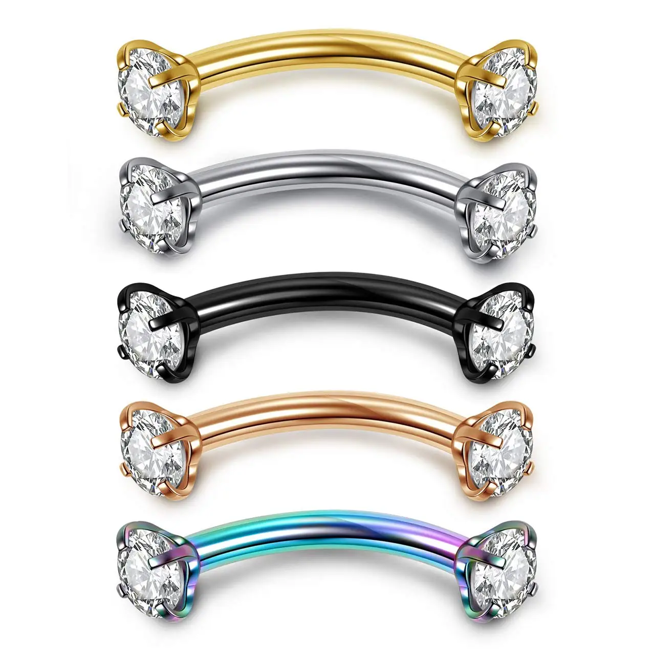 

WKOUD 16G Stainless Steel Cubic Zirconia Gem(3MM) Internally Thread Curved Barbell Eyebrow Piercing Jewelry