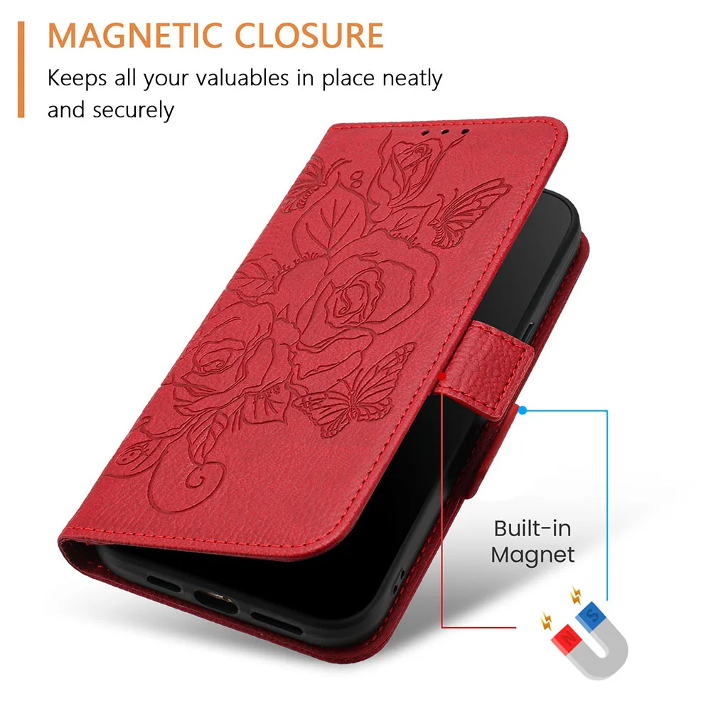 Rose RFID Shielding Wallet Case with Flip Phone Back Cover