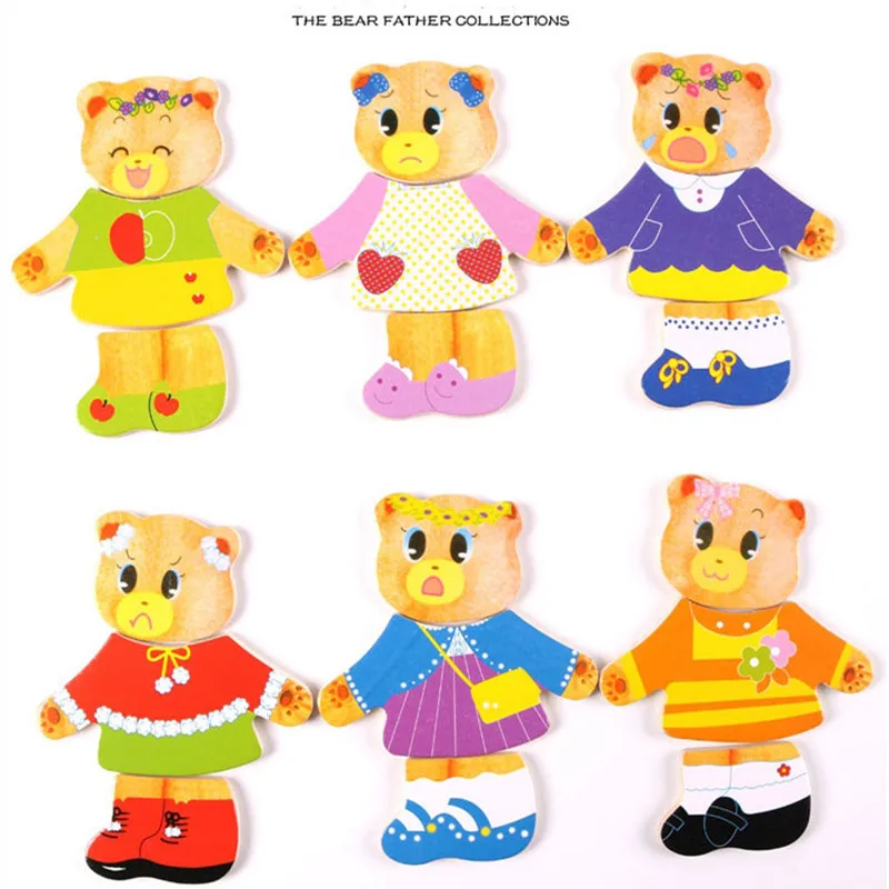 Children Puzzles Toys Little Bear Change Clothes Set Wooden Puzzle Early Education Jigsaw Dressing Game Toys For Baby Gifts