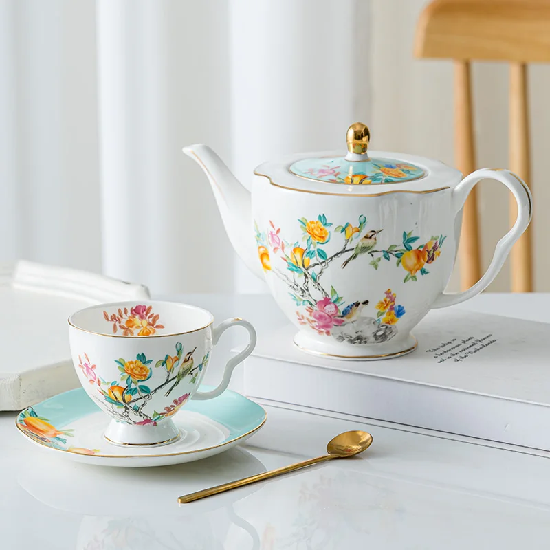 

Bone China Tea Cup, Teapot, Flowers, Plants Kettle, Teacup Saucer, Service Teaware, Coffeeware, Tableware, Kitchen Accessories