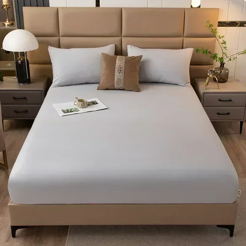 Solid color washed raw cotton sheet, single piece full protection cover, sheet, cover, and mattress 169