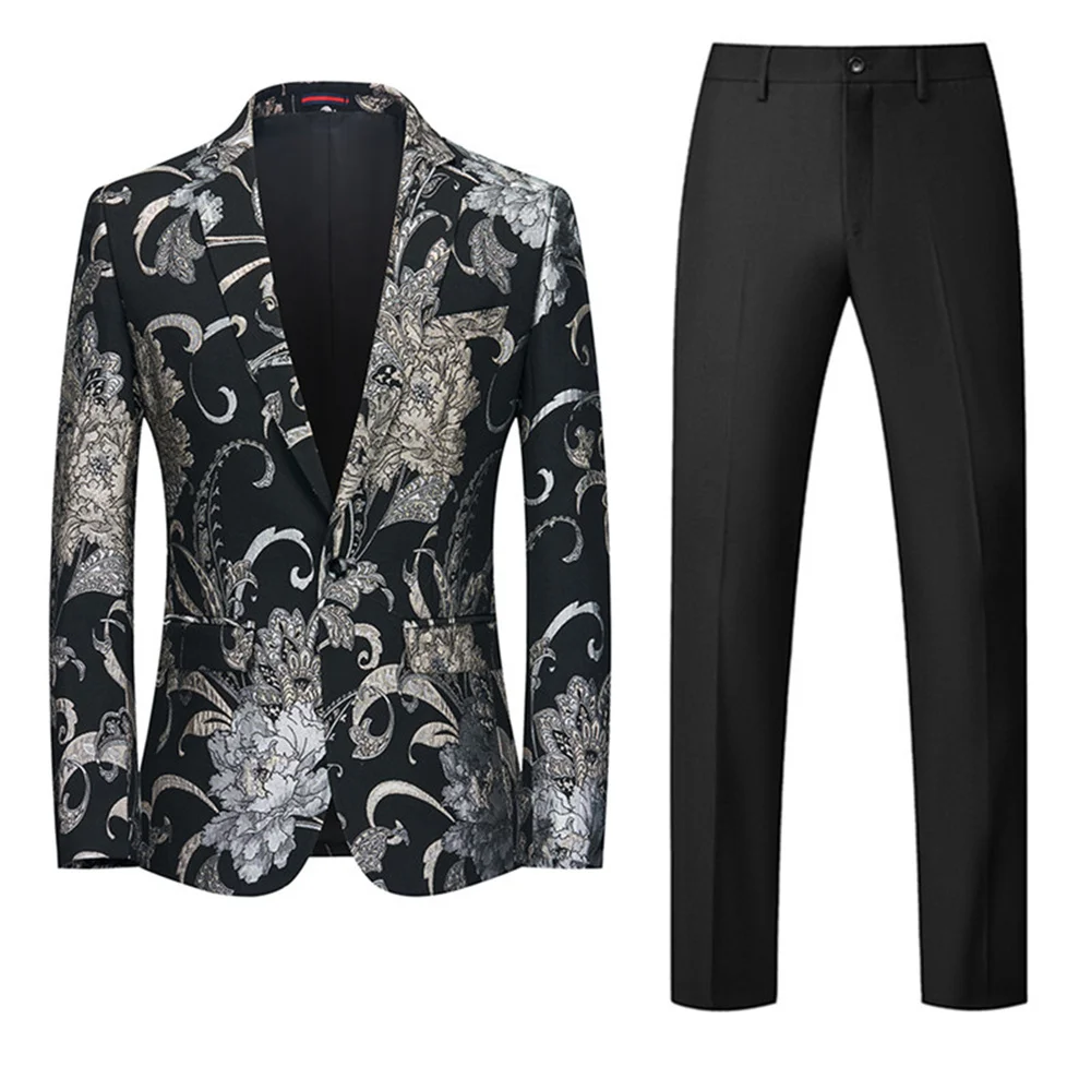 Elegant Male Suit 2023 New in Business British Style Men's Classic Black Jacquard Suit Formal Classic Prom Party Male Suits