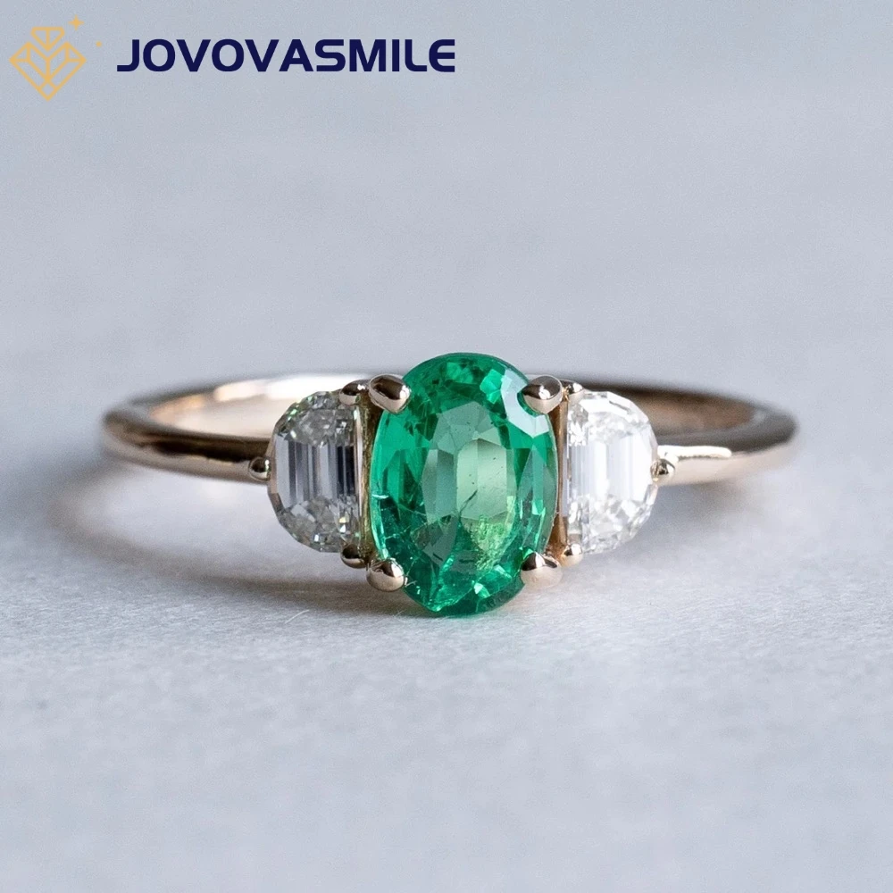 JOVOVASMILE 0.75 Carat 5X7mm Oval Lab Emerald 0.4 Carat 4*3mm Half-Moon Moissanite Ring for Woman Wedding Jewelry