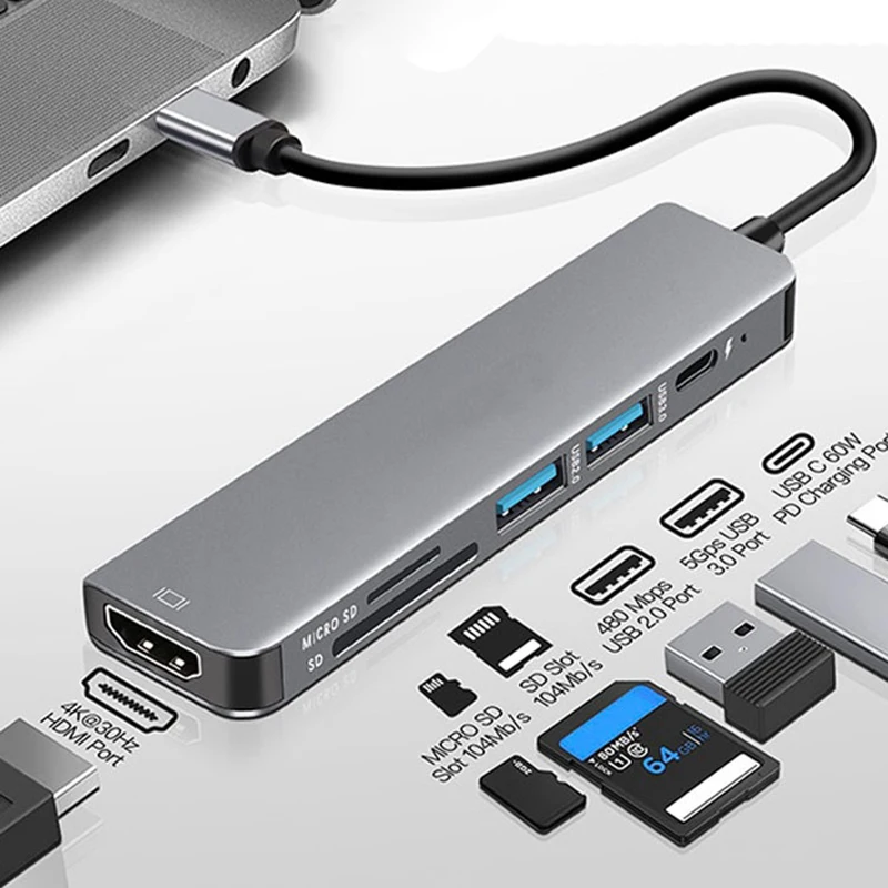 USB Hub 5 Ports USB C Hub to 4K HDMI-Compatible PD fast charge USB 3.0 2.0 for MacBook iPad Samsung
