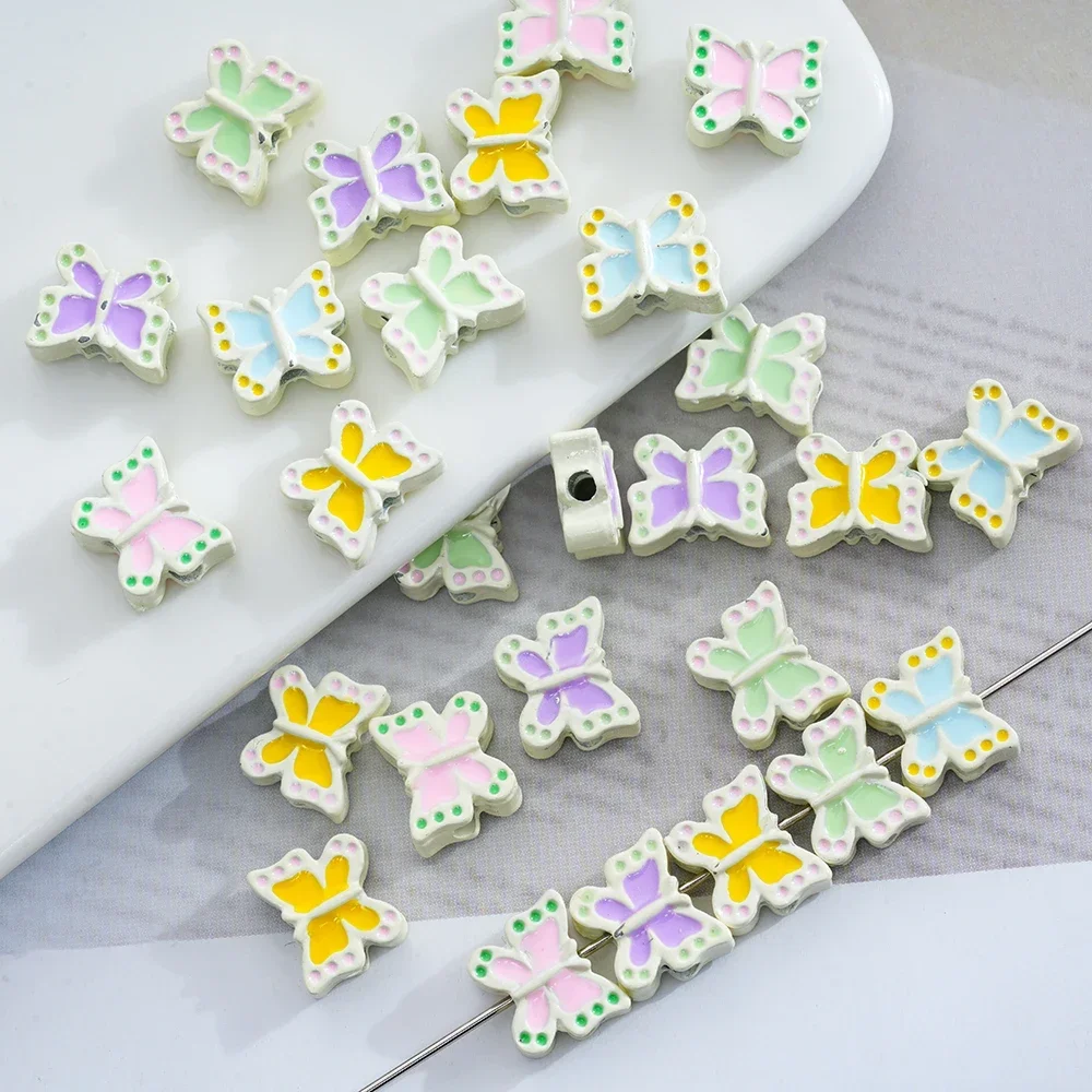 5pcs Alloy Butterfly Four Hole Loose Beads Colorblocked DIY Beads Handmade Necklaces Bracelets Accessories