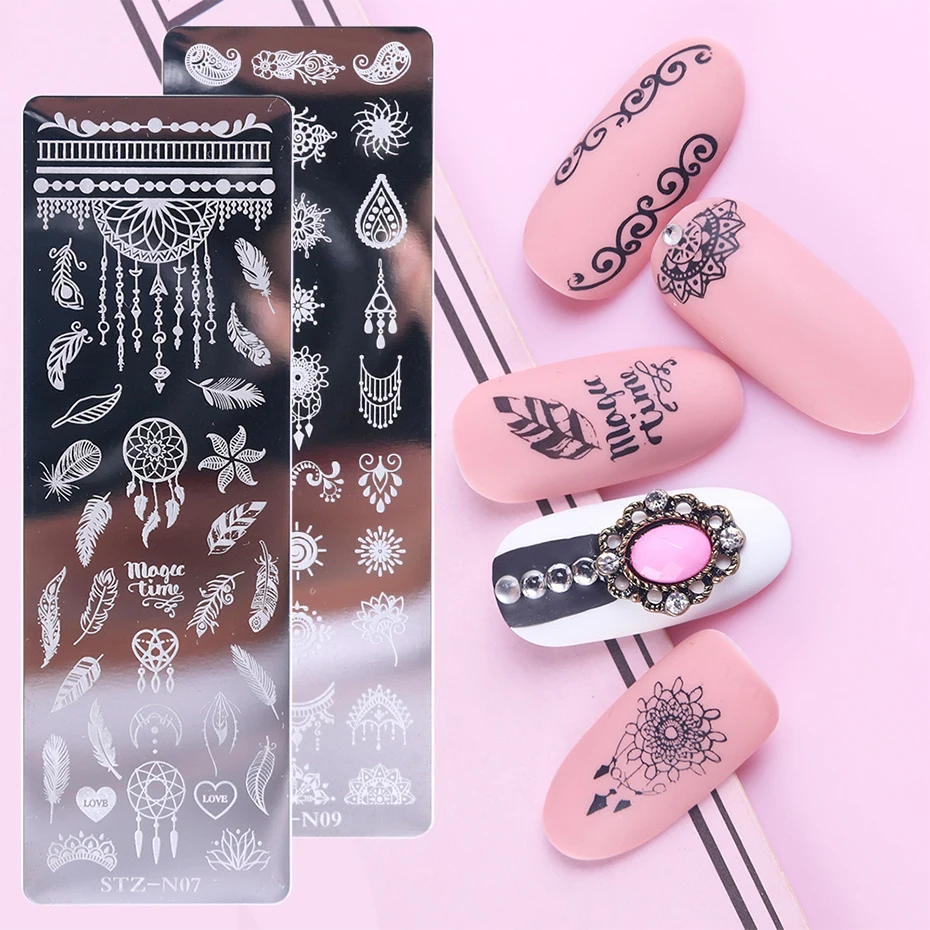 1 Set Nail Art Stamp Plates Nail Polish Print Leaf Flower Dreamcatcher Snowflake Christmas Stamper Scrapper Sponge JISTZN01-12-2 3