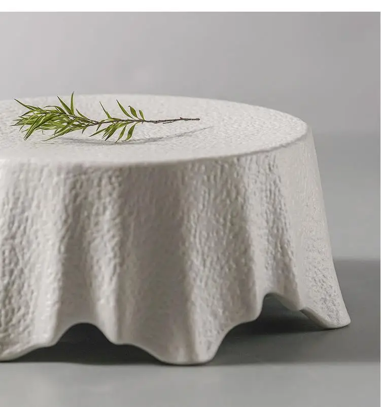 Irregular Tableware Black and White Frosted Ceramic Plate Stone Pattern Dessert Restaurant Display