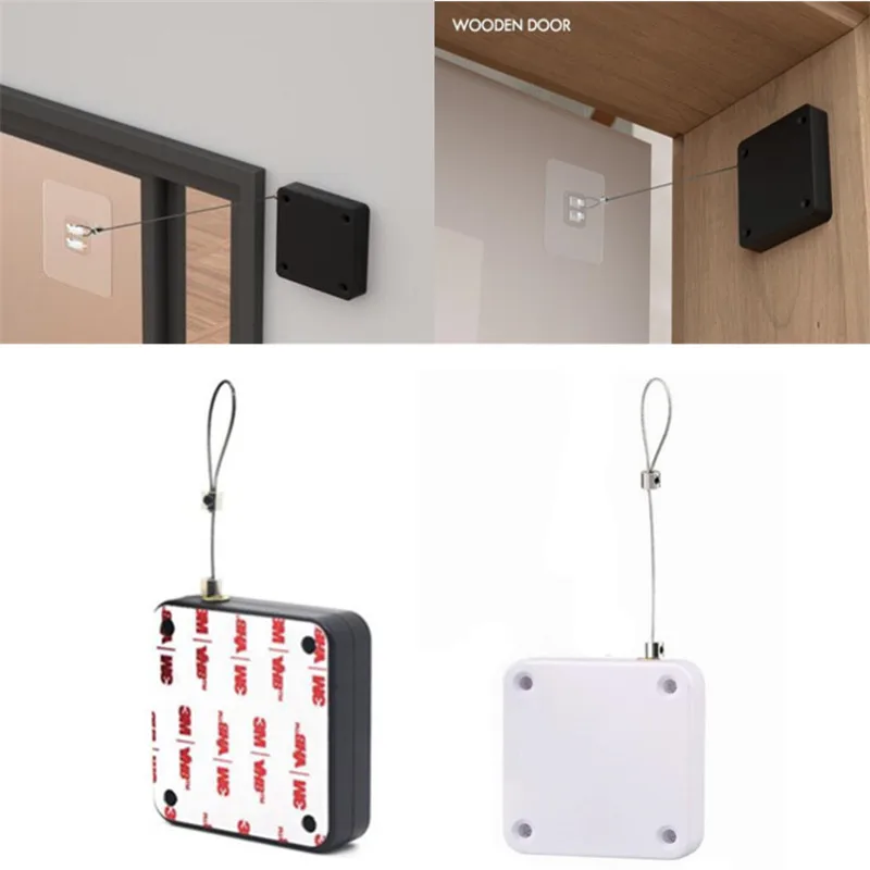 Automatic Door Closer Door Puller Wire Rope Retractable Anti-theft Punch-free Recovery Coil Anti-theft Cable Box Bracket Closure door closer