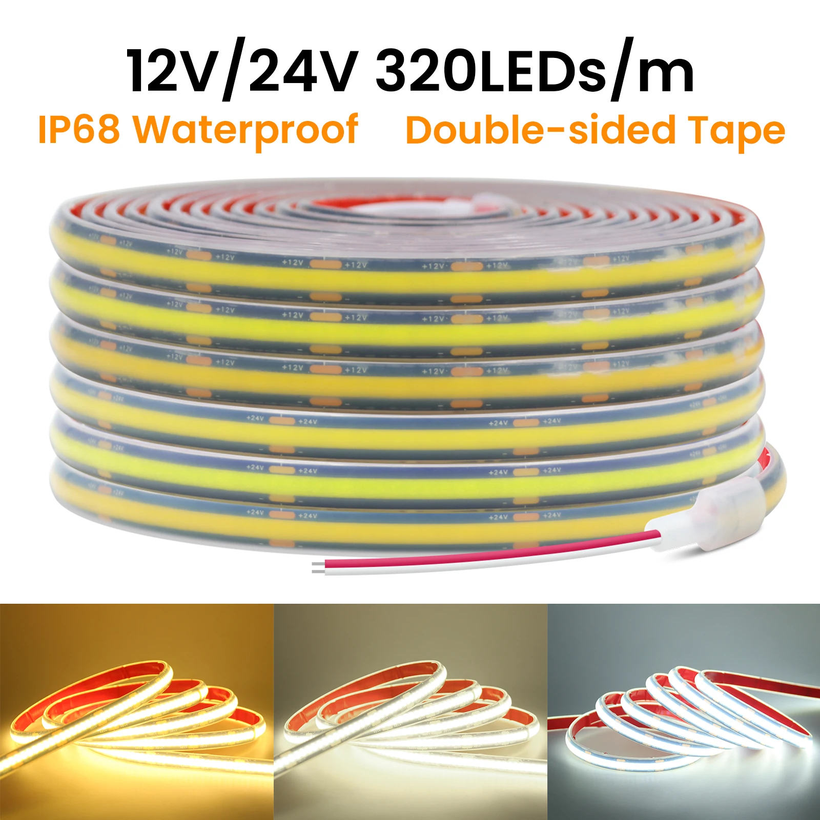 12V 24V COB LED Strip Light DC 320LEDs/M High Density Flexible IP68 Waterproof Outdoor COB S309a19dc293140a59d21e1e9dfc2d2c4h