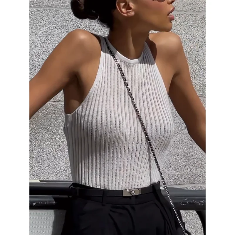 Summer Knit Hollow Out Tank Top Sleeveless For Women Slim Knitwear Pullover Women's Y2k Top Vest Slim Sexy Female Tank Top
