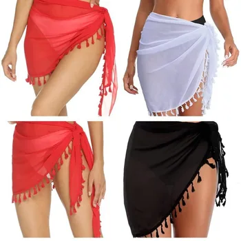 Women's Summer Beach Cover Up Asymmetrical Fringe Wrap Skirt Bikini Sheer Chiffon Pareo - Boho Chic Resort Wear 1