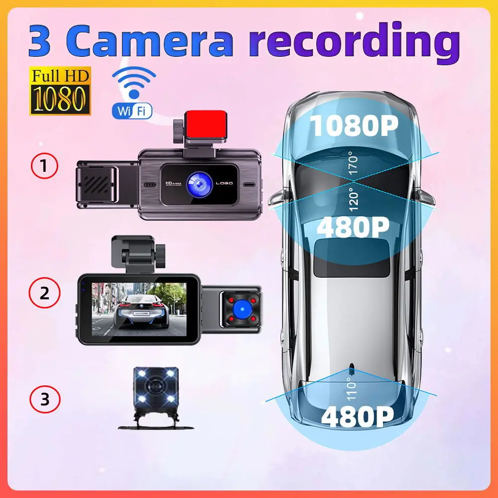 Large Screen HD Front and Rear Dual Recording Car Tachograph Can Choose Ordinary or Wireless WIFI Car DVR 2