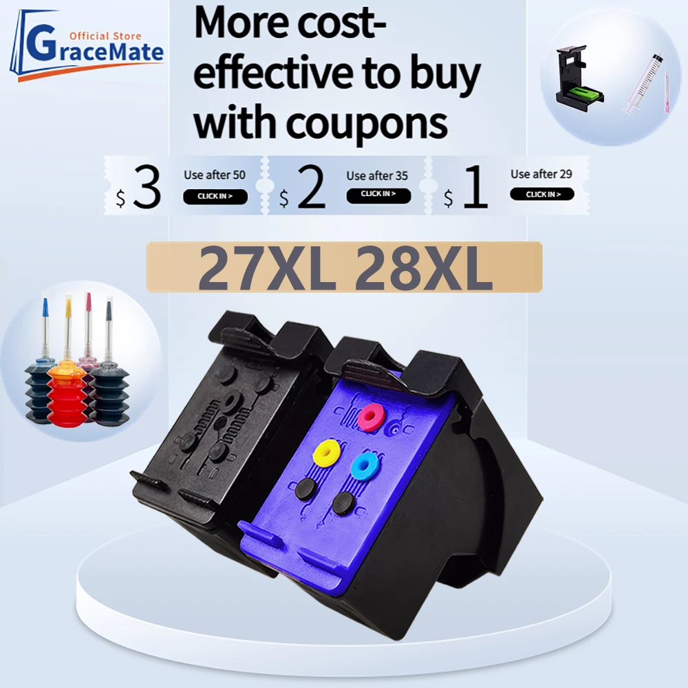 Lav vej Frontier identifikation GraceMate 27XL 28XL Replacement for HP 27 28 XL HP27 Ink Cartridge for HP  Deskjet 3320 3325 3420 3535 3550 3650 3744 Printer _ - AliExpress Mobile