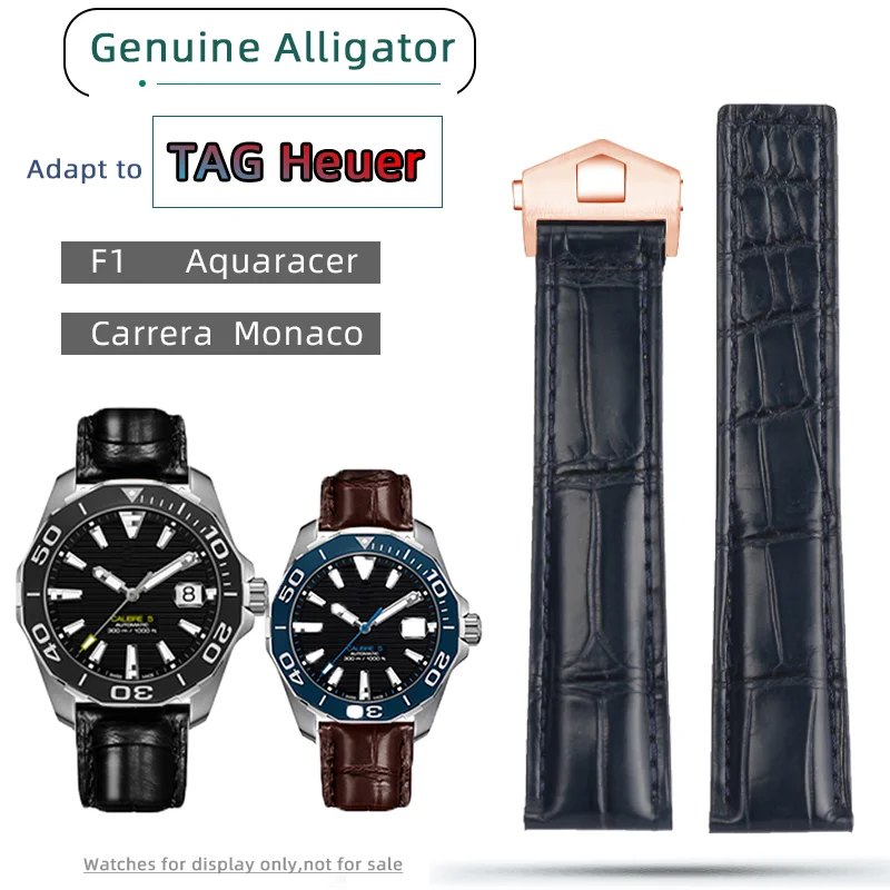 Bracelet Cuir Alligator-style Pour Tag Heuer Monaco - Noir, Largeur 20/18mm, Cuir Véritable, Vintage