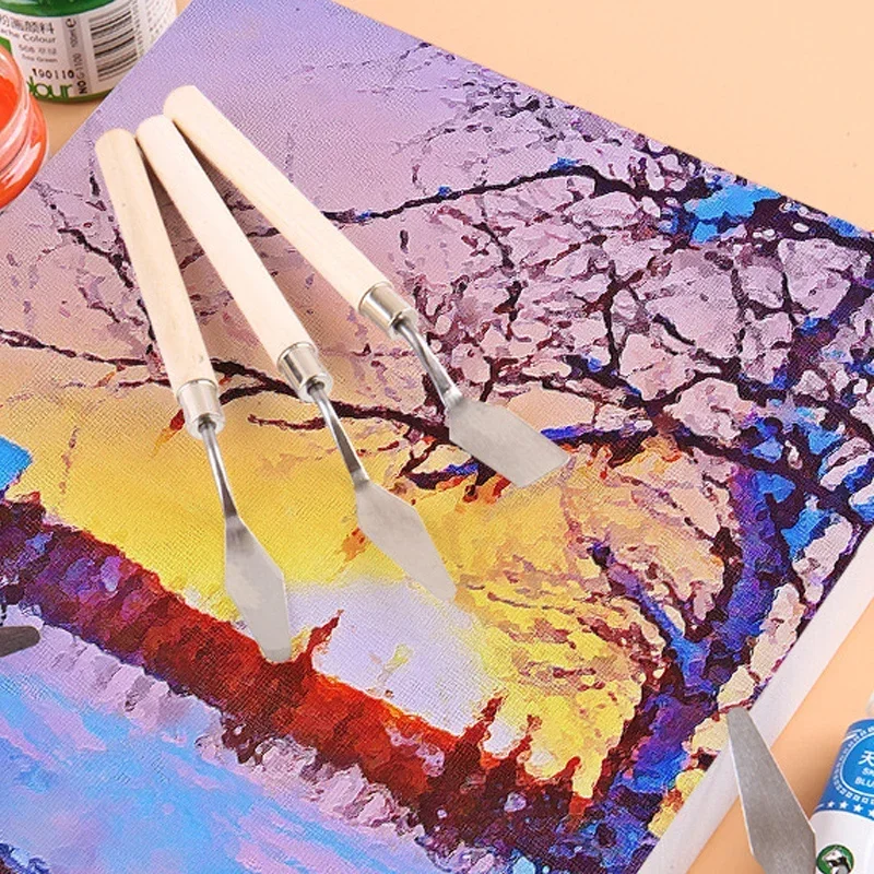 Oil Painting Knives 3Pcs/Set Stainless Steel Oil Painting Knives Artist Crafts Spatula Palette Knife Oil Painting Mixing Knife Scraper Art Tools