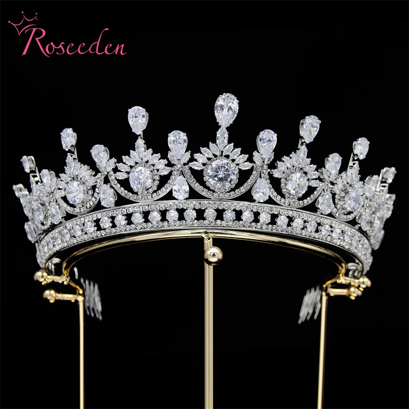 

Свадебный головной убор ручной работы с фианитами, Цветочные Свадебные короны невесты, Классические тиары с фианитом RE4991