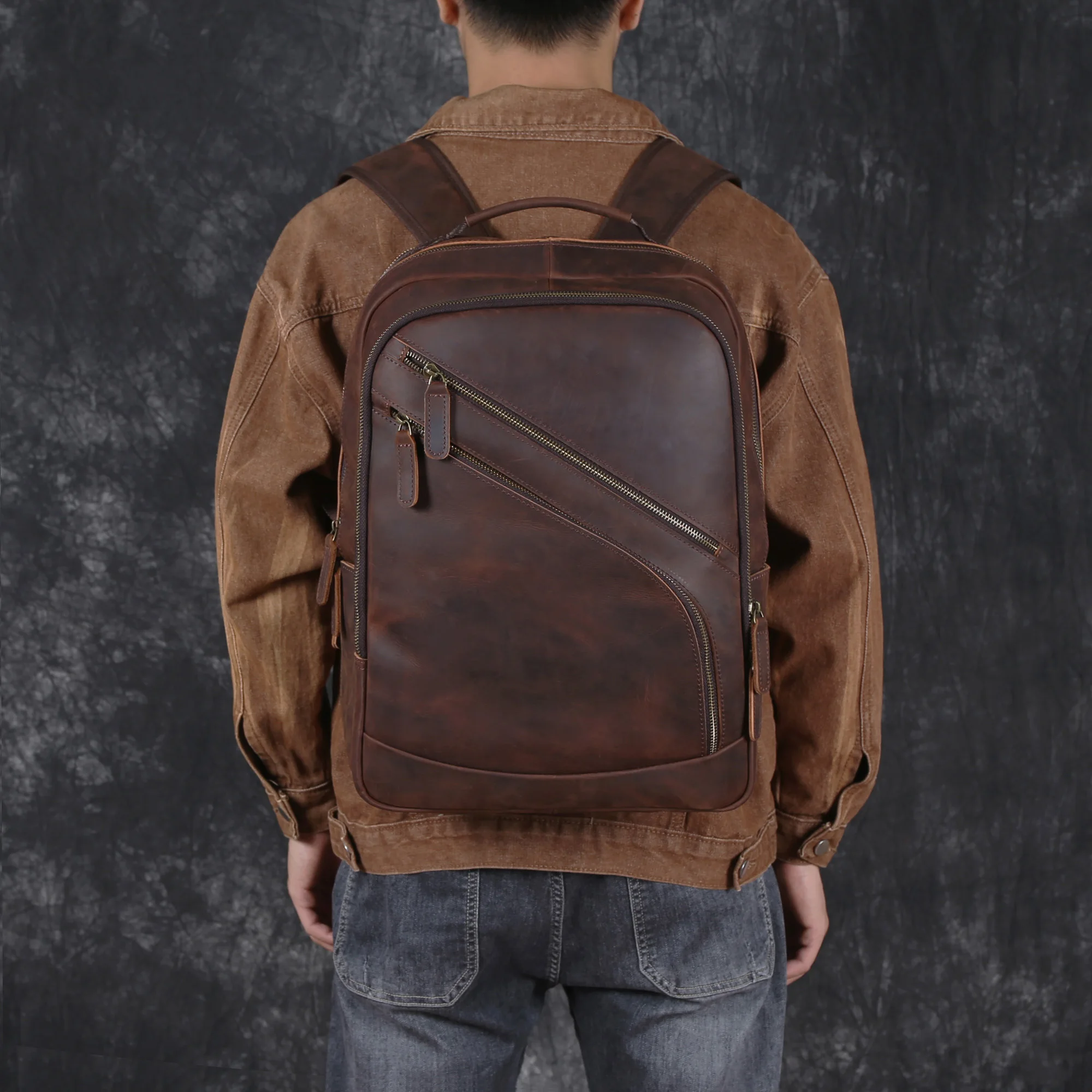 Leather Backpack Men's Backpack Top Layer Cowhide Computer Bag Large Capacity Hiking Bag Retro Travel Bag Fashion Schoolbag 3
