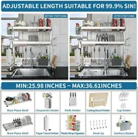 Over The Sink Dish Drying Rack, 3-Tier Drying Drainer Rack Over Sink Stainless Steel Adjustable , 2
