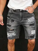 Short en détresse pour hommes, jeans à la mode, style décontracté d'été, taille moyenne, couleur claire, tissé, vente en gros 4
