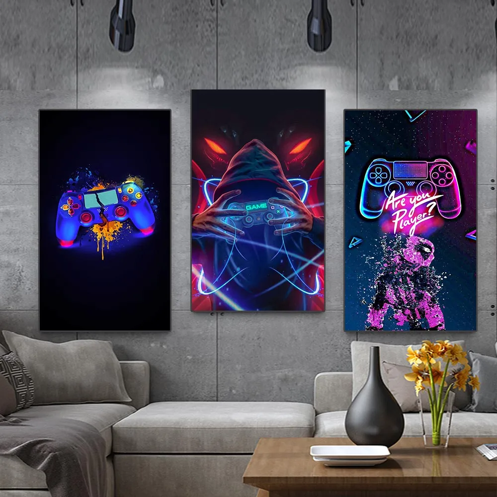 Gaming Artwork Gamer Canvas Wall Art Race Game Room Poster Prints Gamepad  Posters Wall Pictures Canvas Painting Artwork Gaming Decor for Boys Room