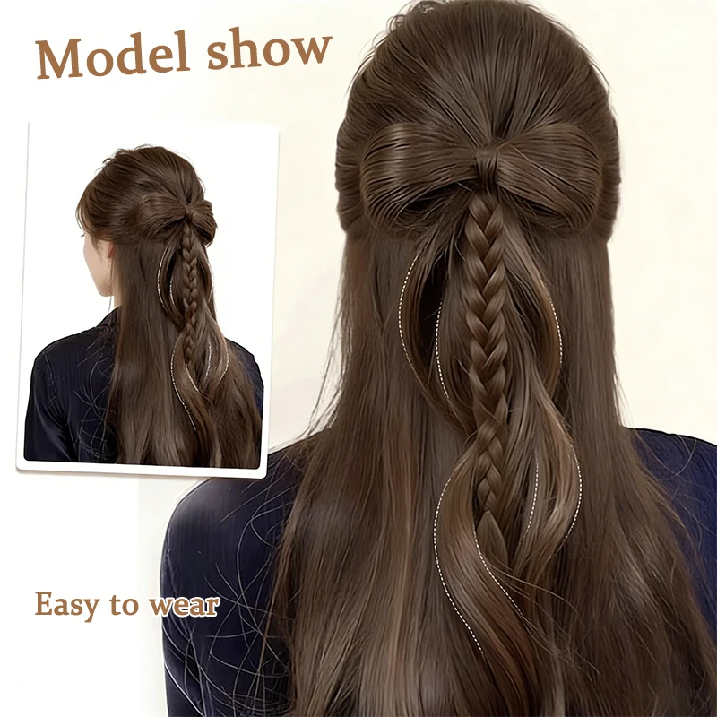 Wig bow semi tied hair Fried Dough Twists braid wig ponytail natural hair increase curl clip wig bag