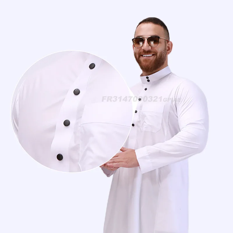 2024 New Dubai Saudi Mens White Muslim Robe Fashionable Muslim Arabic Robe Distash Islamic Abaya Eid Ramadan Arabic Kaftan