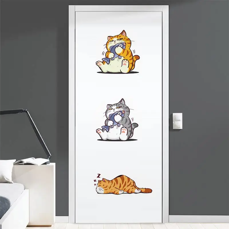 Kitten Wall Stickers Cat Touching Fish Bathroom Toilet Living Room Cabinet Decal