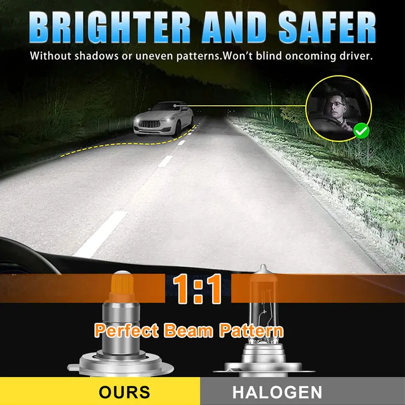 360 렌즈 안개등용 LED 헤드라이트 전구, Canbus H11, 9005, HB3, 9006, HB4, H8, 9012, D2S, D4S, D2R, D4R, 4300K, 6000K, 2 개