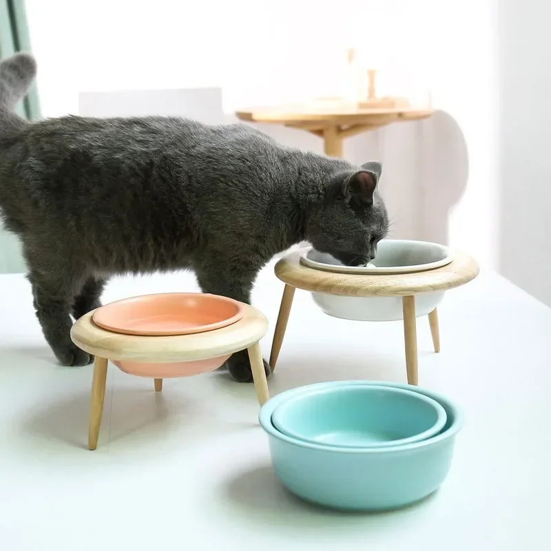 Elevated Cat Ceramic Bowls Height Adjustable Small Dog Food Water - PeticaDeals