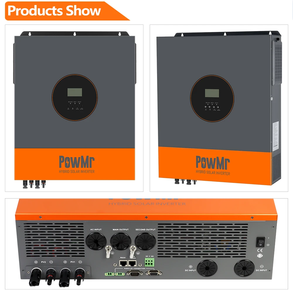 Anern 6200W Onduleur Hybride 48v DC à 240v AC Off Grid Onduleur Solaire Hybride Onde Sinusoïdale Pure avec 120A MPPT Régulateur de Charge PV Maximum 450V Sortie 2AC