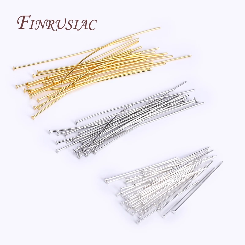 50-100Pcs/Lot Arc-shaped End Flat Head Pins, Gold/Rhodium/Silver Plated Pin Findings For Jewelry Making DIY Supplies Accessories