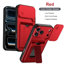Enhanced Shockproof Card Holder Wallet Phone Case with Lens Protection - iPhone 16 (Red)