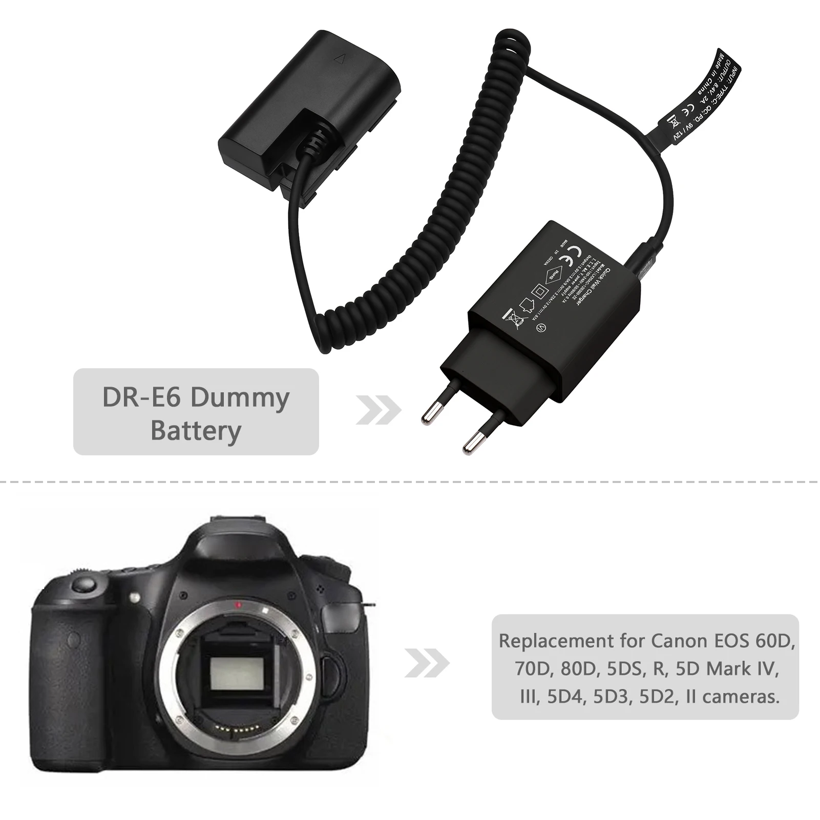 Canon EOS 60D 70D 80D 5DS R 5D Mark IV III 5D4 5D3 용 Andoer Type-C DR-E6 배터리 DC 커플러 20W PD 어댑터 교체