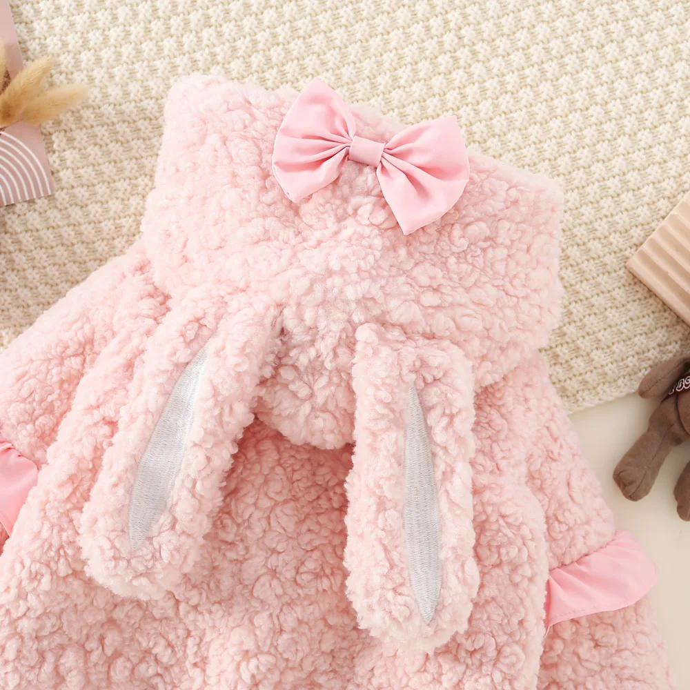 Girls' New Hooded Bunny Western-Style Lamb Wool Cotton Coat With Thick Velvet For Winter Trend