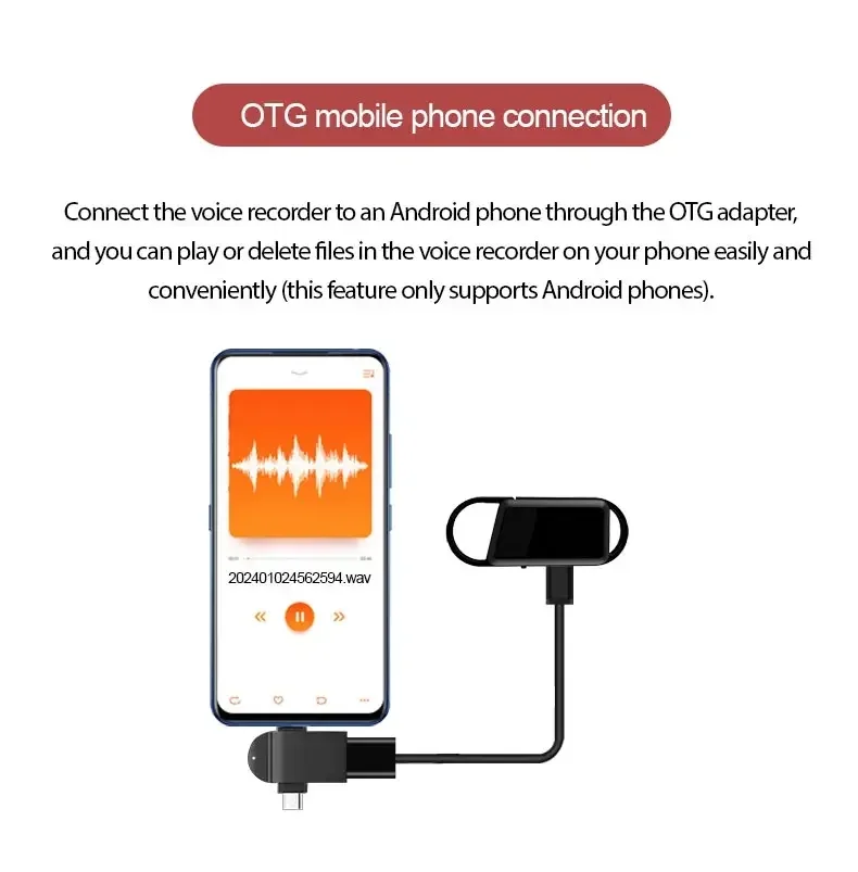 Registratore collegato a un telefono Android tramite OTG