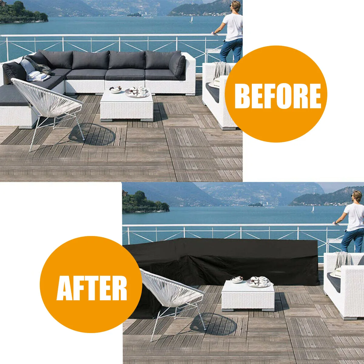 Waterproof Rattan Corner Furniture Cover 15 Size L Shape